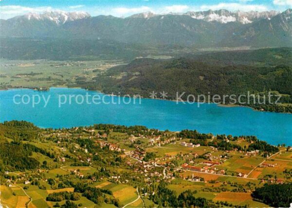 Krumpendorf Woerthersee mit Karawanken Fliegeraufnahme