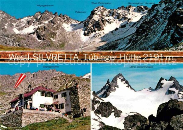 Tuebinger Huette mit Litzner Seehorn Gruppe vom Plattenj