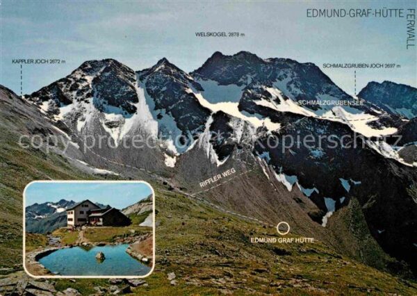 Edmund Grafhuette im Ferwall mit Rifflerweg und Welskogel
