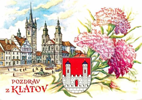 Klatovy Marktplatz Kirche Wappen Blumen Künstle