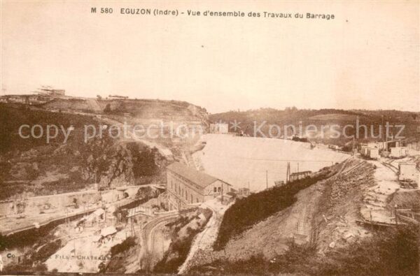 Eguzon-Chantome 36 Indre Vue d ensemble des travaux du barrage