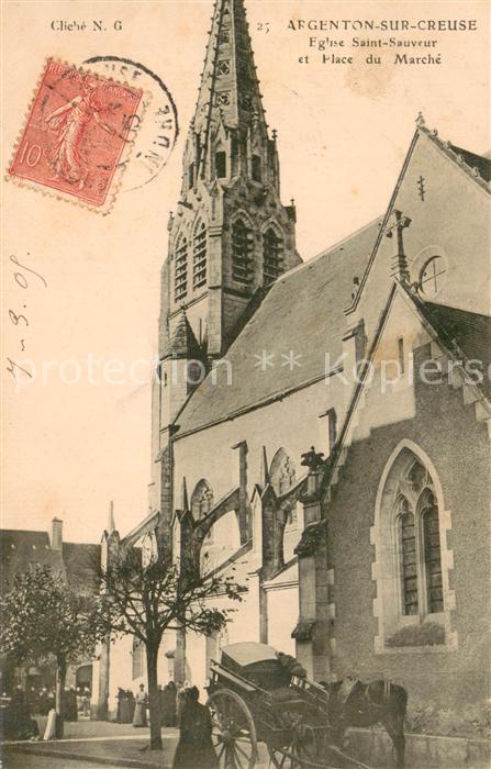 Argenton 36-sur-Creuse Eglise Saint-Sauveur et Place du Marche