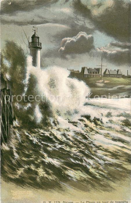 Dieppe 76 Le Phare un jour de tempete