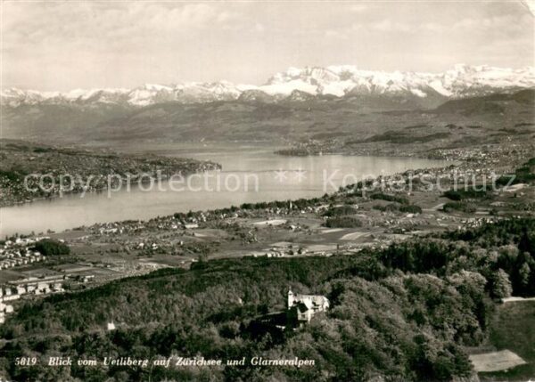 Zuerichsee ZH Blick vom Uetliberg auf Glarnerberg