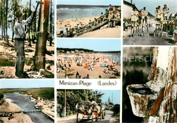Mimizan Plage Teilansichten Strand Kutsche Stelzenläu