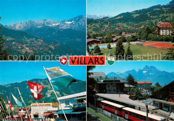Villars Chesieres Panorama Tennisplatz Fahnen Eisenbahn