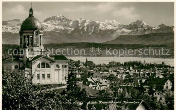 Zuerich ZH Kreuzkirche und Glarner Alpen