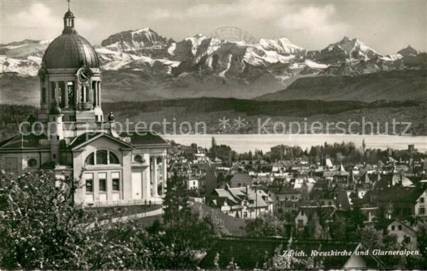 Zuerich ZH Kreuzkirche und Glarner Alpen