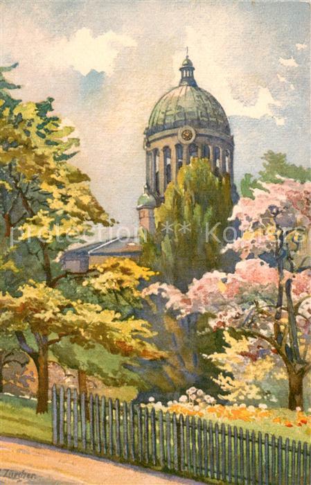 Zuerich ZH Maienpracht mit Kreuzkirche Künstlerkar