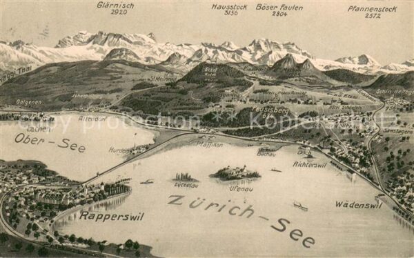 Rapperswil Zuerichsee BE Panoramakarte mit Ober See