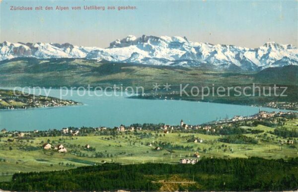Zuerichsee ZH Blick vom Uetliberg mit Alpen