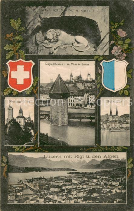 Luzern Vierwaldstaettersee Löwendenkmal Kapellbrücke Wasserturm Mu