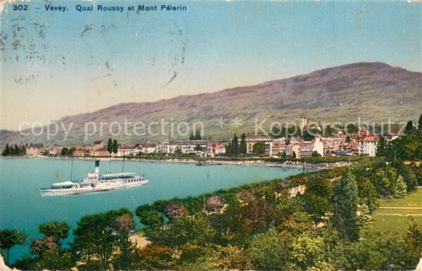 Vevey VD Quai Roussy et Mont Pelerin