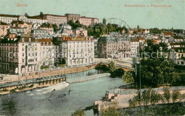 Zuerich ZH Limmatpartie mit Bahnhofbrücke und Poly