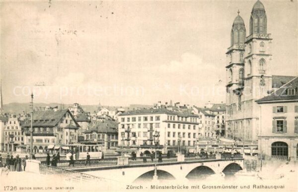 Zuerich ZH Münsterbrücke mit Grossmünster und Rath
