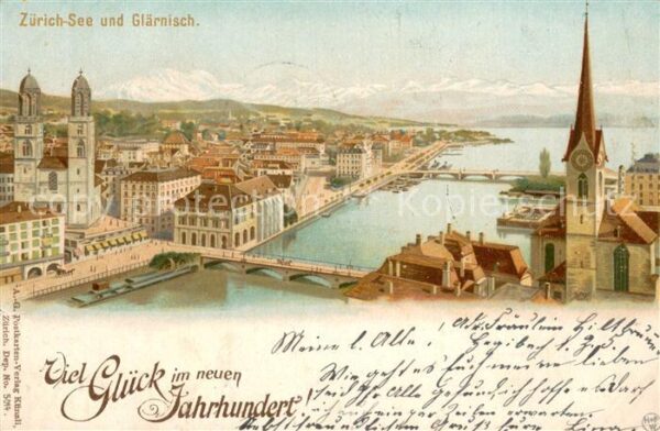 Zuerichsee ZH Panorama mit Grossmünster und Fraukirch