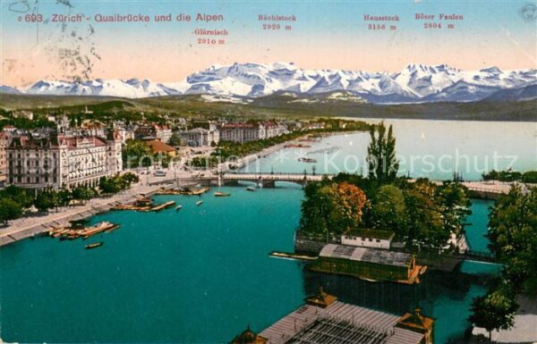 Zuerich ZH Quaibrücke mit den Alpen