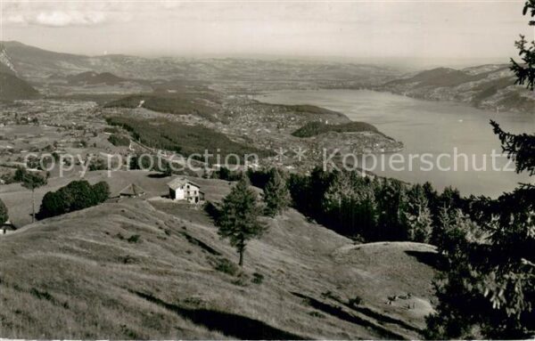 Aeschi BE Blick auf Thunersee und Mittelland Skih