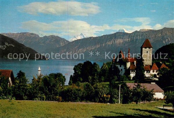 Spiez Thunersee BE Schloss mit Wetterhorn Schreckhorn Eige