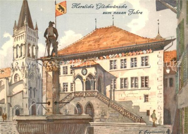 Bern BE Rathaus Brunnen Künstlerkarte