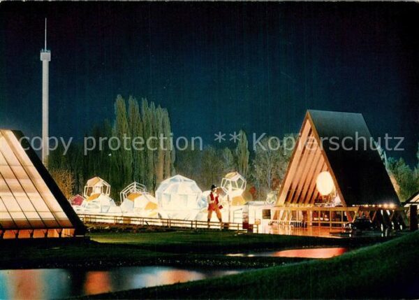 Lausanne VD Exposition nationale suisse bei Nacht