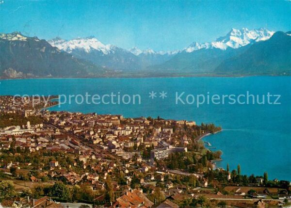 Vevey VD Fliegeraufnahme Lac Leman et les Dents