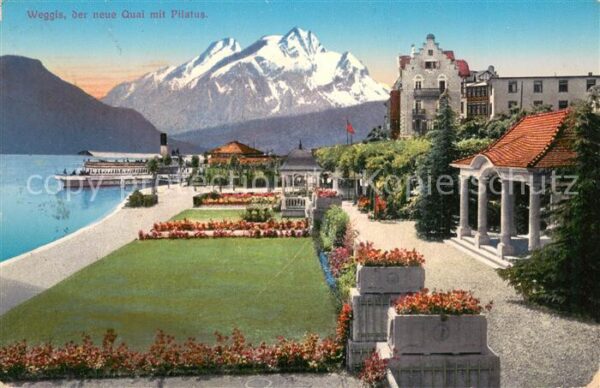 Weggis Vierwaldstaettersee Neuer Quai mit Pilatus