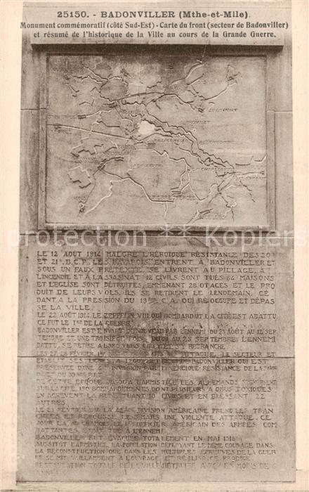 Badonviller 54 Meurthe-et-Moselle Monument commemoratif Carte du front se