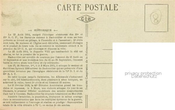 Badonviller 54 Meurthe-et-Moselle Monument commemoratif Carte du front se – Bild 2