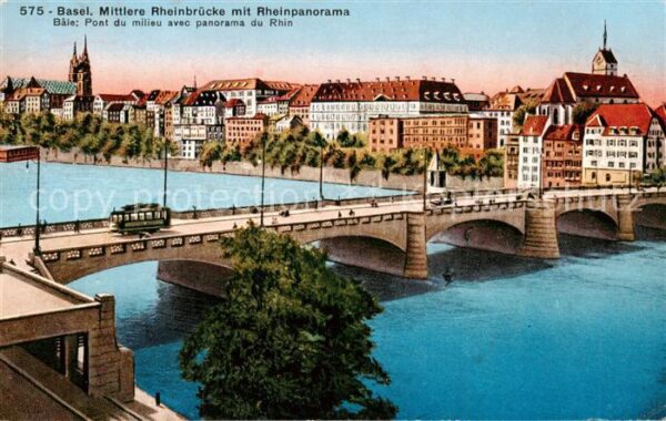 Basel BS Mittlere Rheinbrücke mit Rheinpanorama