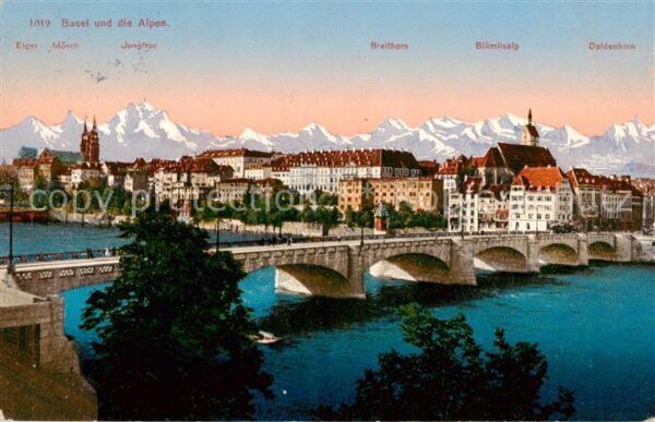 Basel BS Mittlere Rheinbrücke Rheinpartie Alpenb