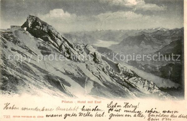 Pilatus NW Berghotel mit Esel Fernsicht Alpenpanor