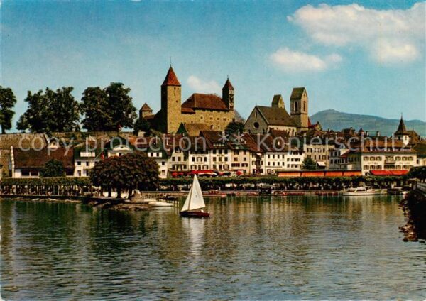 Rapperswil -Jona Rapperswyl Zuerichsee S Schloss Kirche Ansicht vom Hafen aus