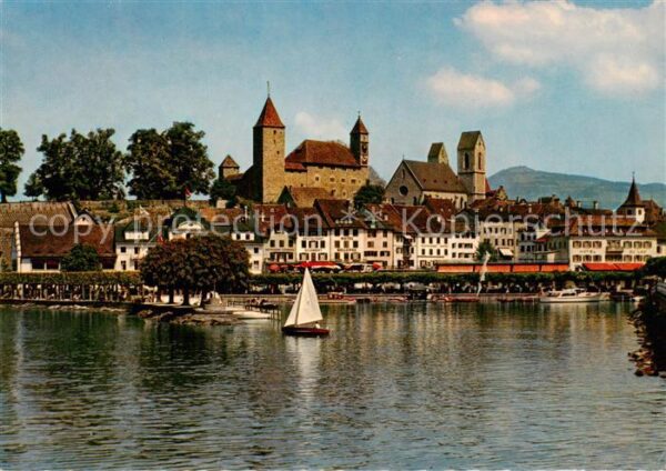 Rapperswil -Jona Rapperswyl Zuerichsee S Schloss Kirche Ansicht vom Hafen aus