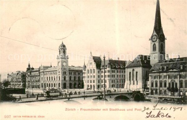 Zuerich ZH Fraumünster mit Stadthaus und Post