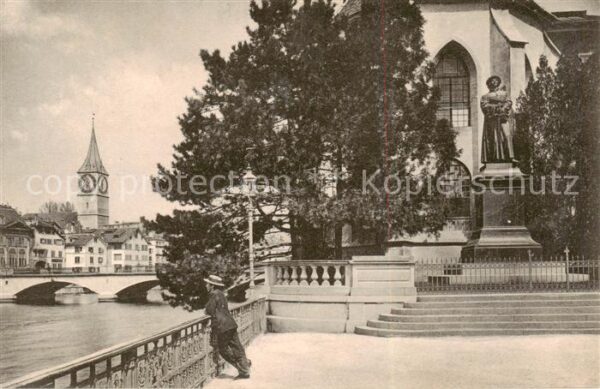 Zuerich ZH Zwinglidenkmal und St Peter