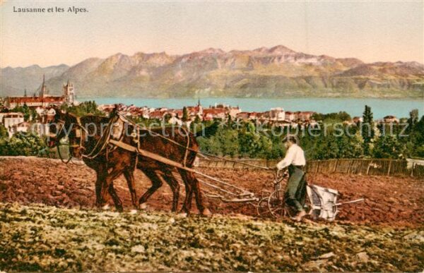 Lausanne VD Bauer beim Pflügen Panorama
