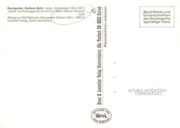 Wohlen  AG Bremgarten Dietikon Bahn Motorwagen – Bild 2