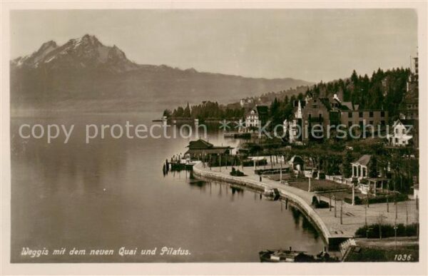 Weggis Vierwaldstaettersee mit dem neuen Quai und Pilatus