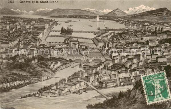 Geneve GE Vue aerienne et le Mont Blanc
