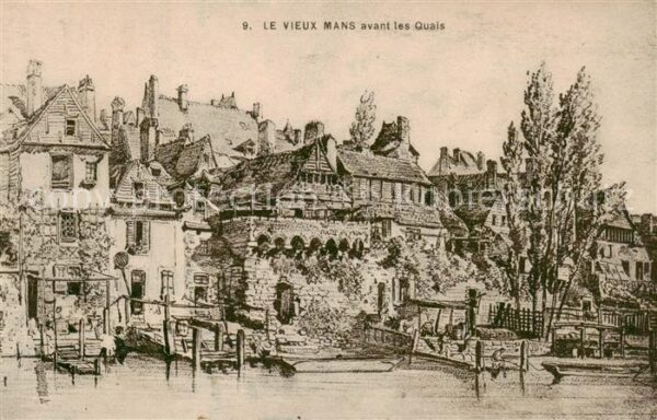 Le Vieux Mans avant les quais Dessin Künstlerkarte