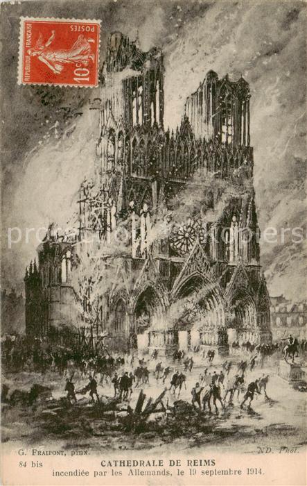 Reims 51 Cathedrale de Reims incendiee par les A