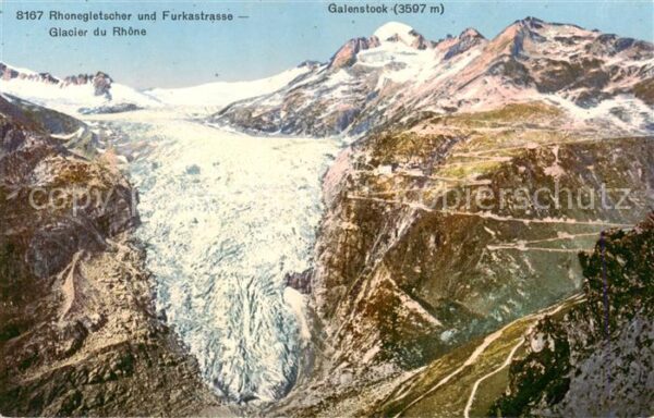 Rhonegletscher Glacier du Rhone VS und Furkastrasse mit Galenstock