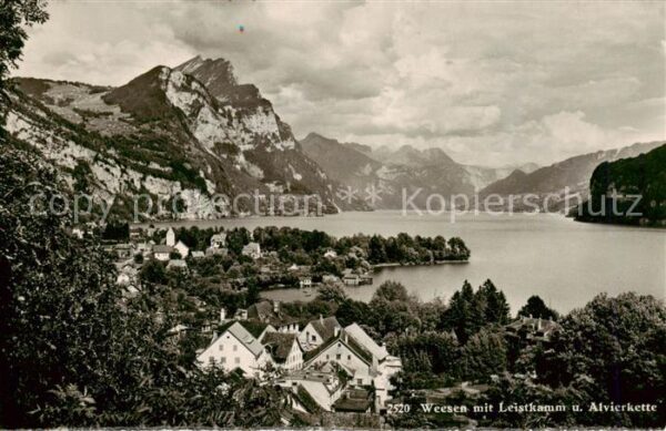 Weesen  Walensee SG mit Leistkamm und Alvierkette