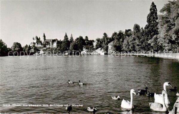 Thun BE Aarebassin mit Schloss und Kirche