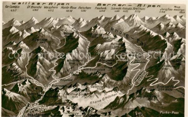 Furkapass Panorama mit Rhonegletscher Walliser un