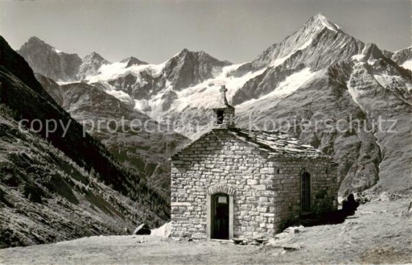 Zermatt VS Täschalp Kapelle mit Zinalrothorn und W