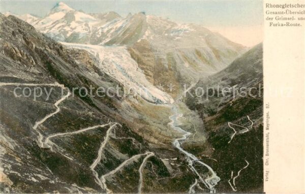 Rhonegletscher Glacier du Rhone VS Panorama der Grimesl und Furka Route