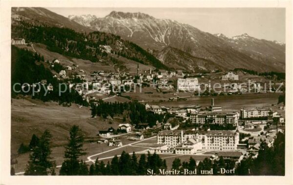 St Moritz Bad GR und Dorf Panorama
