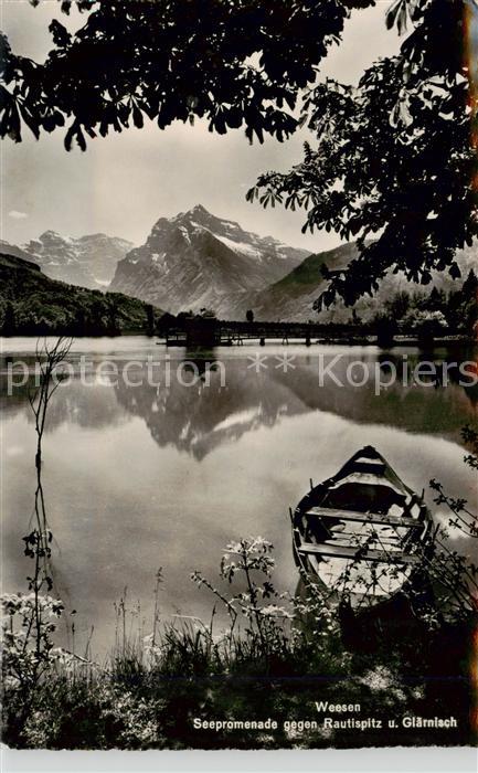 Weesen  Walensee SG Seepromenade gegen Rautispitz und Glärn